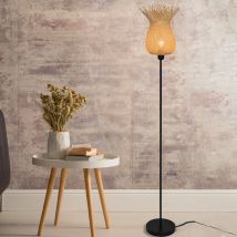 Lampadaire Hawai 160cm métal noir bambou naturel compatible led