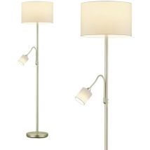 Lampadaire liseuse – métal laiton et tissu crème – E27 et E14 – LÚZETE