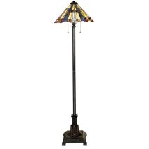 Inglenook - Lampadaire à 2 lampes bronze, verre Tiffany, E27 - Elstead