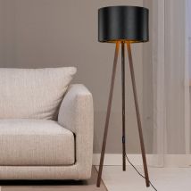 Lampadaire Keynes trépied hauteur 136 cm E27 effet noyer / noir [ Lux.pro