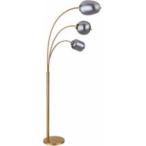 Globo - Lampadaire lampadaire arc lampe salon lampe chambre, métal verre laiton fumée, 3 ampoules E14, interrupteur au pied, l 80 cm
