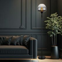 Globo - Lampadaire, lampadaire, lampe d'appoint, lampadaire, lampe de salon, métal noir, verre fumé, 1x douille E27, DxH 29x165cm
