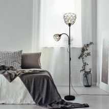 Lampadaire Lampe de lecture flexible Industrial Plafonnier Lampadaire 2 flammes, grille design, métal noir, mat, 1x E27, 1x E14, DxH 27 x 180 cm