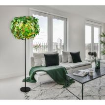 RL - Lampadaire Lampe de salon Lampe d'appoint Lampadaire, métal plastique noir vert design feuilles, 3 flammes E14, h 180 cm