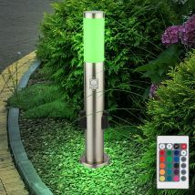 Etc-shop - Lampadaire en acier inoxydable, dimmable, prises extérieures, détecteur de mouvement, éclairage d'allée de jardin, télécommande dans un