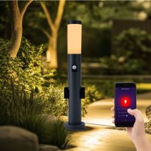Lampadaire d'éclairage extérieur intelligent avec détecteur de mouvement lumière de jardin dimmable, voix, contrôle d'application, led rvb 9W 806lm