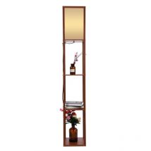 Rapanda - Lampadaire moderne en bois de chêne et tissu avec étagères intégrées pour salons, couloirs, marron
