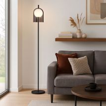 Wofi - Lampadaire noir lampadaire verre lampadaire salon, métal, fumé, 1x E27, LxH 26 x 157 cm 11301
