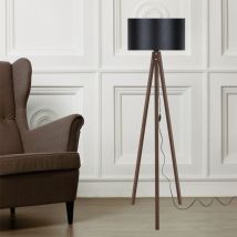 Lampadaire Rochester trépied hauteur 136 cm E27 effet noyer / noir [lux.pro]