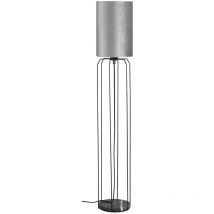 Fischer Leuchten - Lampadaire salle à manger 1 flamme Lampadaire noir argenté avec abat-jour textile, métal tissu, 1 douille E27, DxH 20x114 cm