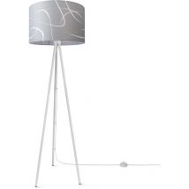 Lampadaire Salon Abat-Jour Tissu Lampe De Lecture Abstrait Vintage Design 4 (Ø45,5 cm), Lampadaire tripode - Blanc - Paco Home