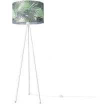 Lampadaire Salon Déco Bureau Trépied Abat-Jour Rond Tissu Fleurs Jungle Design 3 (Ø45,5 cm), Lampadaire tripode - Blanc - Paco Home