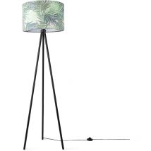 Lampadaire Salon Déco Bureau Trépied Abat-Jour Rond Tissu Fleurs Jungle Design 3 (Ø45,5 cm), Lampadaire tripode - Noir - Paco Home