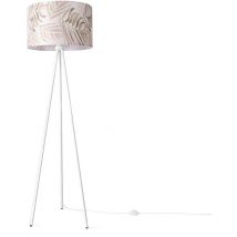 Lampadaire Salon Déco Bureau Trépied Abat-Jour Rond Tissu Fleurs Jungle Design 2 (Ø45,5 cm), Lampadaire tripode - Blanc - Paco Home