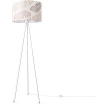 Lampadaire Salon Déco Bureau Trépied Abat-Jour Rond Tissu Fleurs Jungle Design 1 (Ø45,5 cm), Lampadaire tripode - Blanc - Paco Home