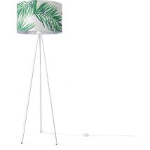 Lampadaire Salon Déco Bureau Trépied Abat-Jour Rond Tissu Fleurs Jungle Design 4 (Ø45,5 cm), Lampadaire tripode - Blanc - Paco Home