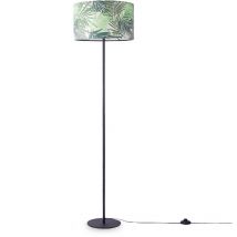 Paco Home Lampadaire Salon Déco Bureau Trépied Abat-Jour Rond Tissu Fleurs Jungle Design 3 (Ø38 cm), Lampadaire à un pied - Noir