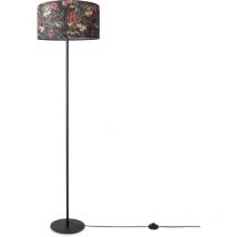 Lampadaire Salon Déco Bureau Trépied Abat-Jour Rond Tissu Fleurs Jungle Design 5 (Ø38 cm), Lampadaire à un pied - Noir - Paco Home