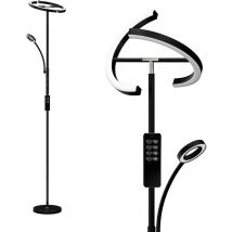 Anten Stehlampe LED Dimmbar Schwarz Stehleuchte 20W mit flexibler 7W Leselampe Modern deckenfluter mit fernbedienung 2000LM mit 4 Farbtemperatur für