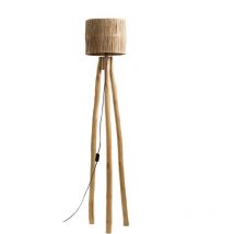Lampadaire en teck et abat-jour en rotin