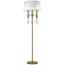 Inspired Mantra Tiffany Lampadaire 3+3 lumières E27+G9, laiton antique avec abat-jour blanc et cristal transparent