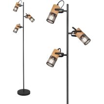 Lampadaire – Tosh – Noir mat et bois – E14, 3 douilles, 15W – Luminaire d'intérieur