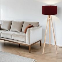 Licht-erlebnisse - Stehlampe Dreibein 140 cm E27 Rot Natur Stoff Holz Retro Stehleuchte