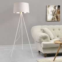 Lampadaire Trépied Manchester E27 Métal Textile Hauteur 150 cm Blanc Argenté [ Lux.pro