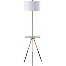 Lampadaire trépied salon avec tablette en verre chargeur usb blanc doré Myra Teamson Home VN-L00068-EU