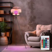 Globo Lighting - Lampadaire, uplighter, bois, lampe de salon, lampe d'appoint, chambre, trépied à 3 pieds, grillage métallique, noir, 3x E27, h 150 cm