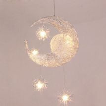 Led Lampada a Sospensione, Luna e Stelle Lampada da Soffitto, Plafoniera Fata Moderna per Cameretta dei Bambini (Bianco Caldo)