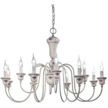 Lampadario Classico Sanremo Metallo Ceramica Bianco Sfumato Argento 12 Luci E14