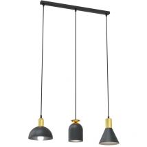 Lampadario 3 Luci Fox In Acciaio Nero e Paralumi Forme Varie Nero Oro