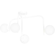 Bonetti Illumina - Lampadario 4 Luci Rama In Acciaio Bianco A Bracci E Sfere In Vetro Opalino