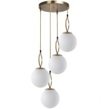 Ozaia - Lampadario 4 sfere d. 30 x h. 70 cm in Metallo Bianco e Rame - asroun
