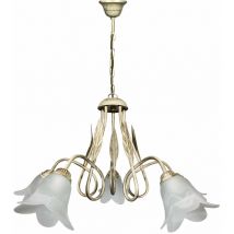 Lampadario 5xE14 Montatura Avorio Oro Vetro Spugnato Bianco E-energy Amelia