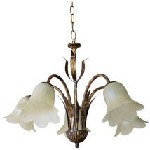 Lampadario 5xE14 Montatura Marrone Vetro Nuvolato Paglierino E-energy Irene