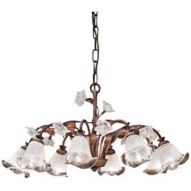 Lampadario Classico Siena Metallo E Ceramica Ruggine Decorato Lucido 8 Luce E14