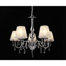 Lampadario a 5 Bracci con Pendenti in Cristalli Artificiali - Lampada da Soffitto a 5 Fonti Luce con Paralumi Bianchi Lux.pro