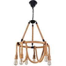 Lampadario a sospensione con corda in canapa vintage 6 portalampada E27 lampada country retro pendente arredamento rustico