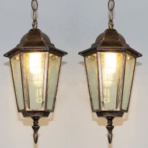 Lampadario a Sospensione Retrò Lampada da Soffitto Paralume Vetro Metallo Plafoniera Colore Rame Ø17,5CM 2 Pezzi