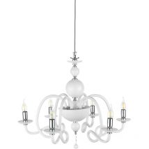 Ondaluce - Lampadario a sospensione D75 cm vivaldi a 6 luci in vetro lavorato a mano bianco