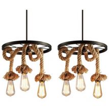 Axhup - Lampada a Sospensione, Vintage Lampadario da Soffitto con Ferro Ruota, Corda di Canapa Illuminazione Edison E27 per Cucina Isaland Camera da