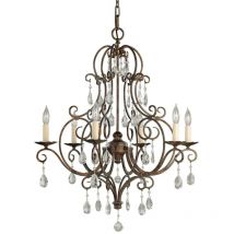 Feiss - Lampadario Contemporaneo Chateau Acciaio Bronzo Moka Cristallo 6 Luci E14