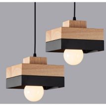 Wottes - Lampadario da Sospensione Moderno Lampada da Sospensione Metallo Legno Lustro Soffitto Regolabile Nero 2 Pezzi