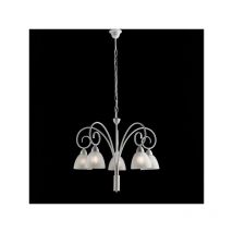 Lampadario in ferro laccato bianco con decorazione shabby e vetri alabastro bianchi 5 luci Bianco Shabby Aurelio