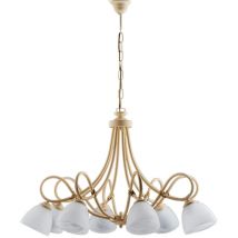 Lampadario in ferro laccato avorio con decorazione decapè e vetri alabastro bianchi 8 luci Avorio Decapè Dallas