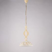 Belight - Lampadario in ferro laccato avorio con decorazione effetto decapè e diffusore in vetro diametro 30 bianco e ambra 1 luce H.44 - max 104