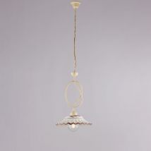 Belight - Lampadario in ferro laccato avorio e decorazione effetto decapè con diffusore in ceramica diametro 30 bianco e marrone 1 luce H.45 - max