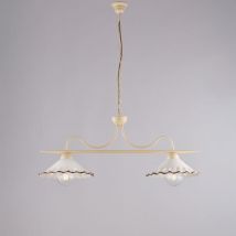 Belight - Lampadario in ferro laccato avorio e decorazione effetto decapè con diffusori in ceramica diametro 30 bianco e marrone 2 luci H.36 - max 96